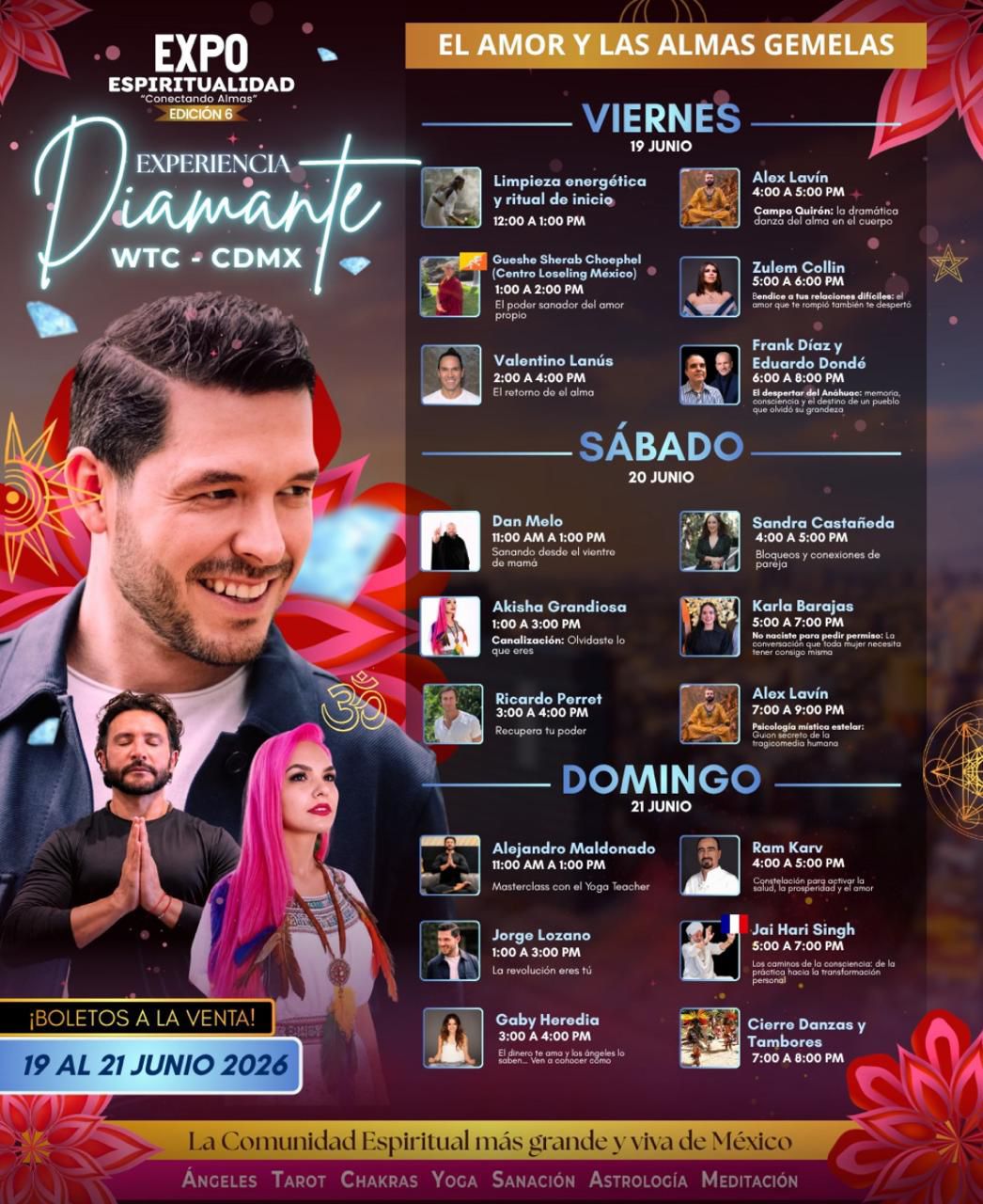 Programa completo Experiencia Diamante - Expo Espiritualidad CDMX, 19 al 21 de junio 2026, WTC CDMX
